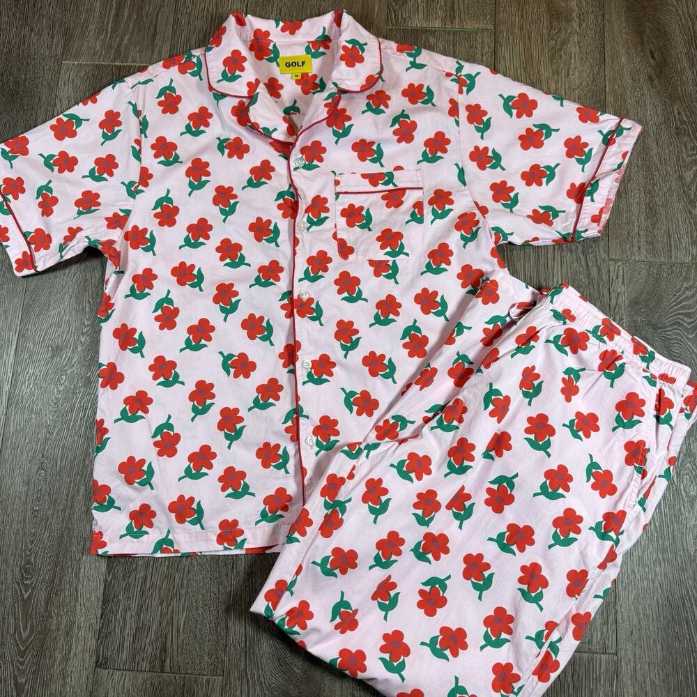 GOLF Wang Men's Floral Print Pink Button-Front Shirt and Pant Set Medium